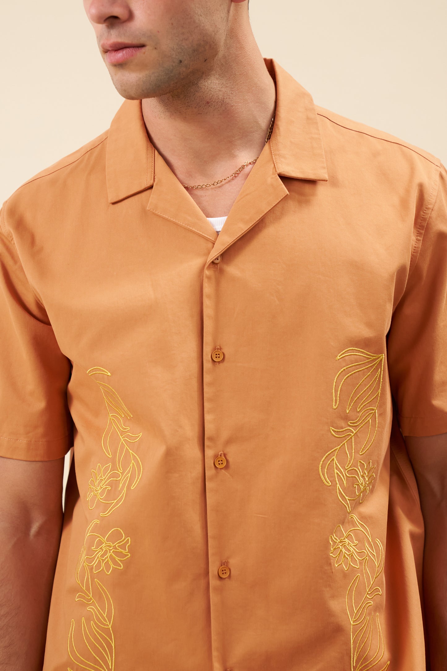 FLORAL EMBROIDERED SHIRT - RUST