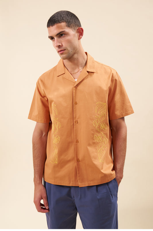 FLORAL EMBROIDERED SHIRT - RUST