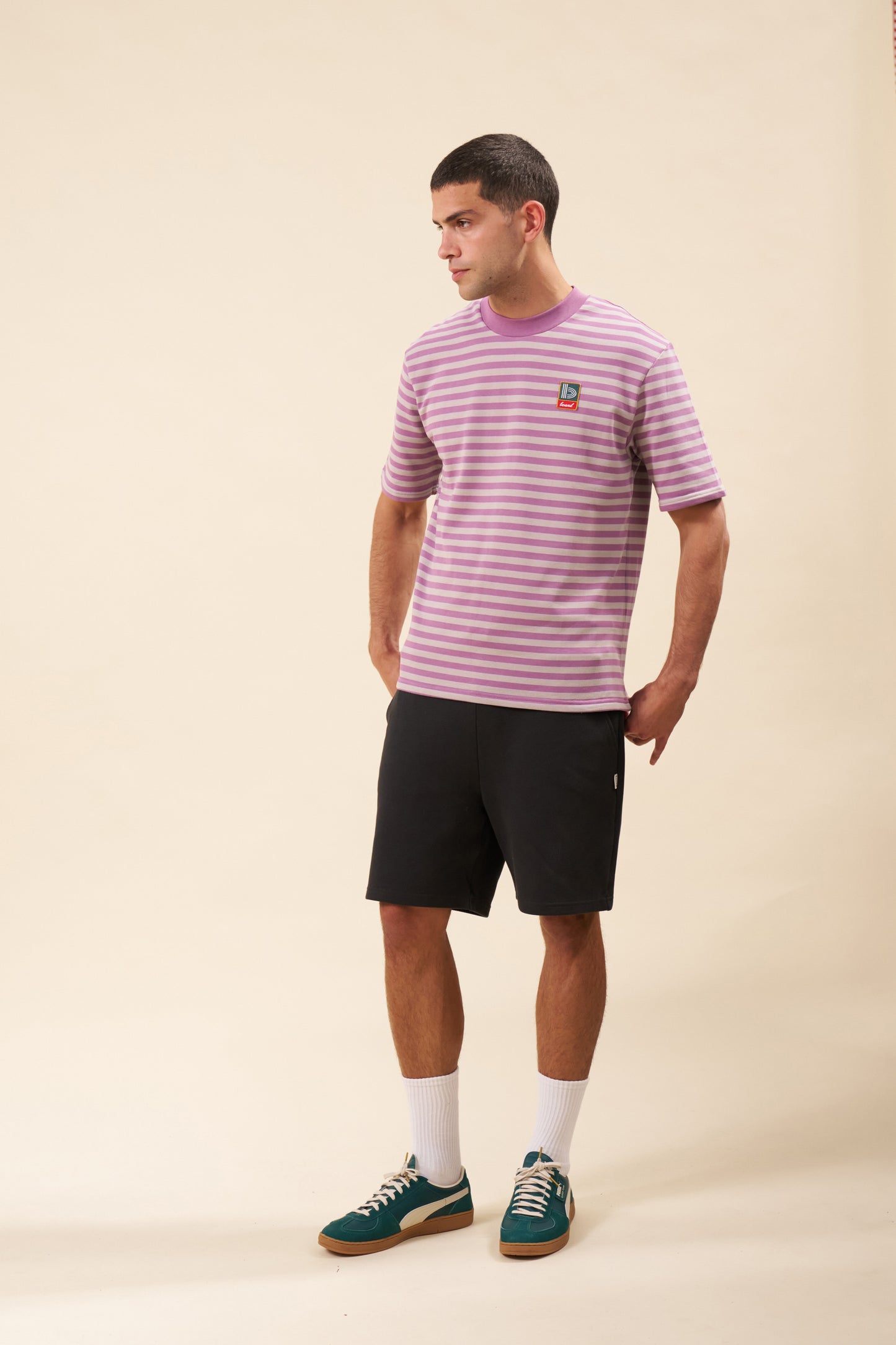 STRIPE RETRO PATCH TEE - MAUVE