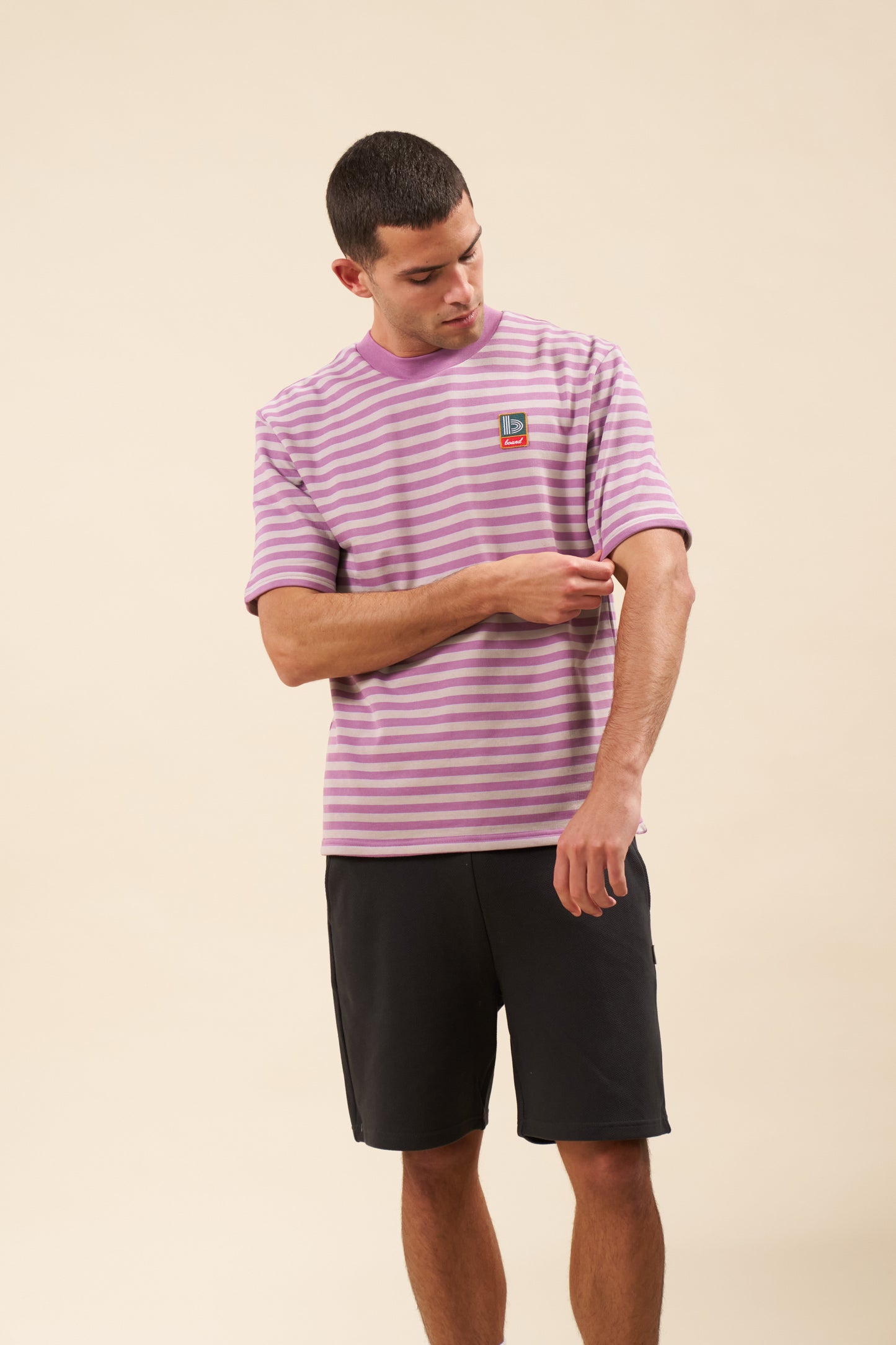 STRIPE RETRO PATCH TEE - MAUVE