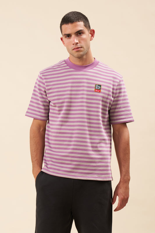 STRIPE RETRO PATCH TEE - MAUVE