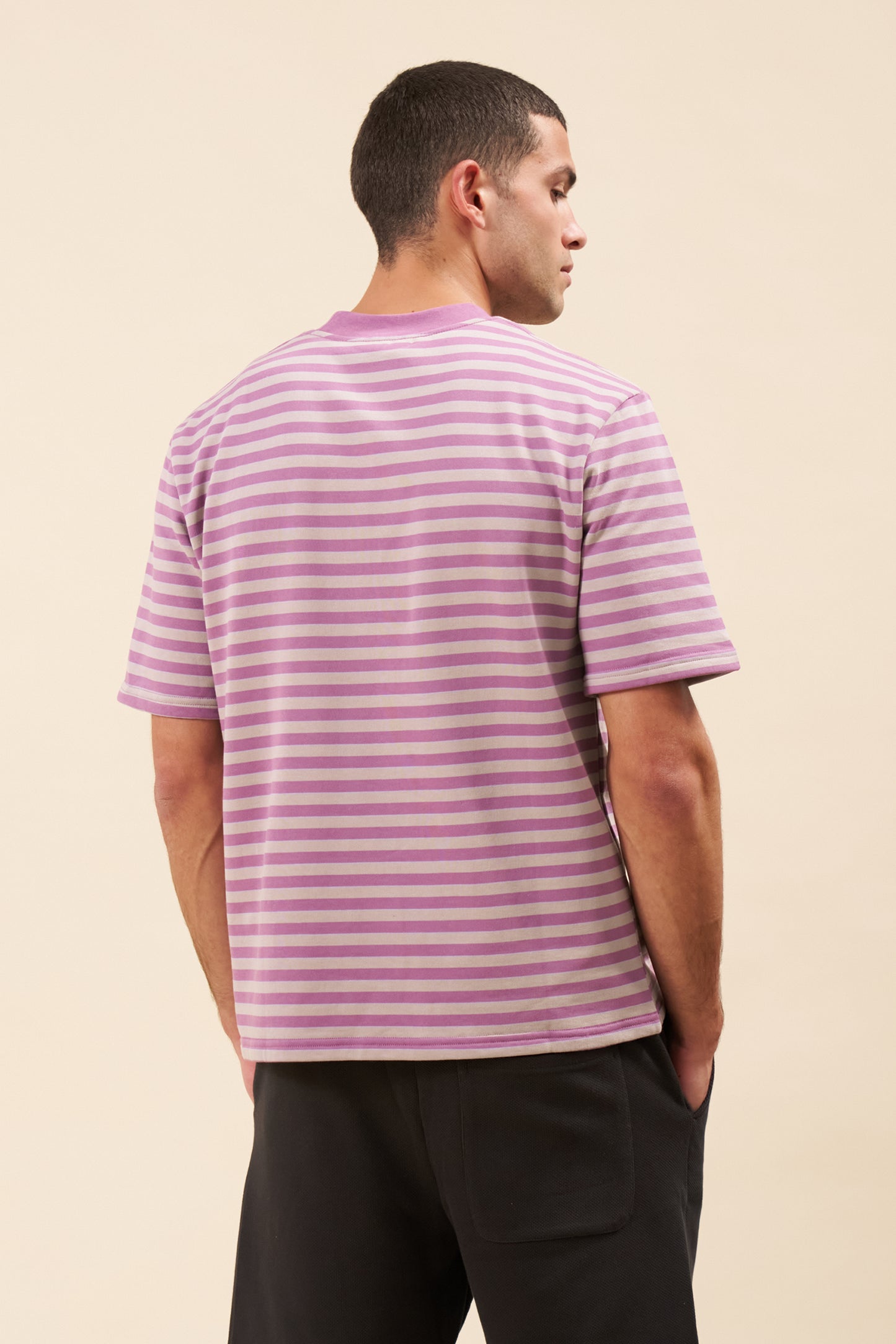 STRIPE RETRO PATCH TEE - MAUVE
