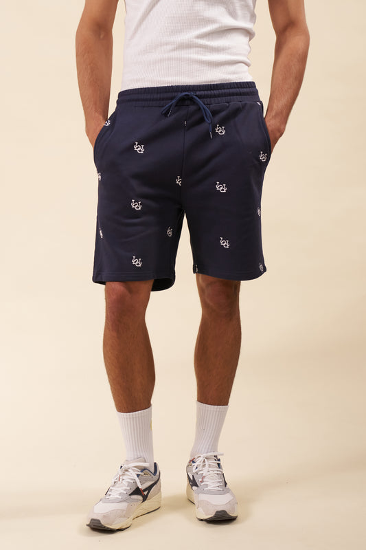 LINK EMBROIDERY SWEAT SHORTS - NAVY