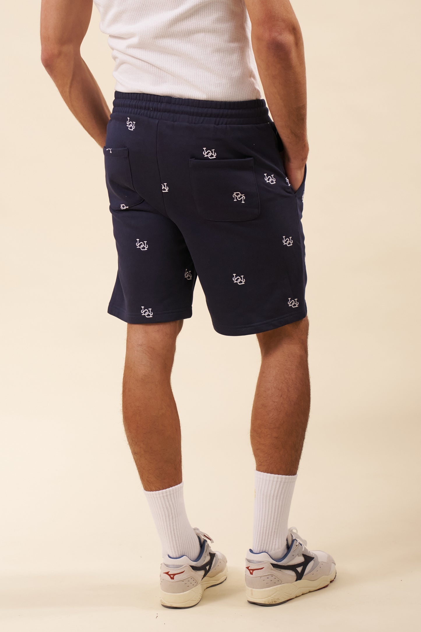 LINK EMBROIDERY SWEAT SHORTS - NAVY