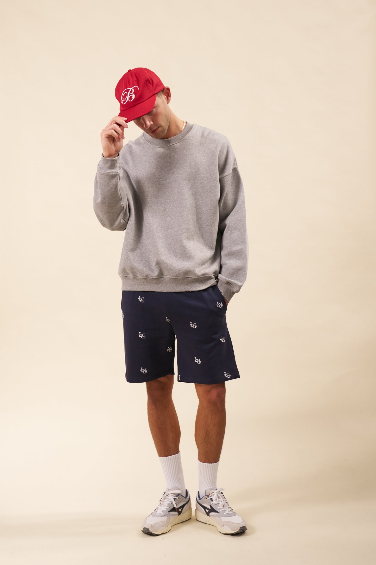 LINK EMBROIDERY SWEAT SHORTS - NAVY