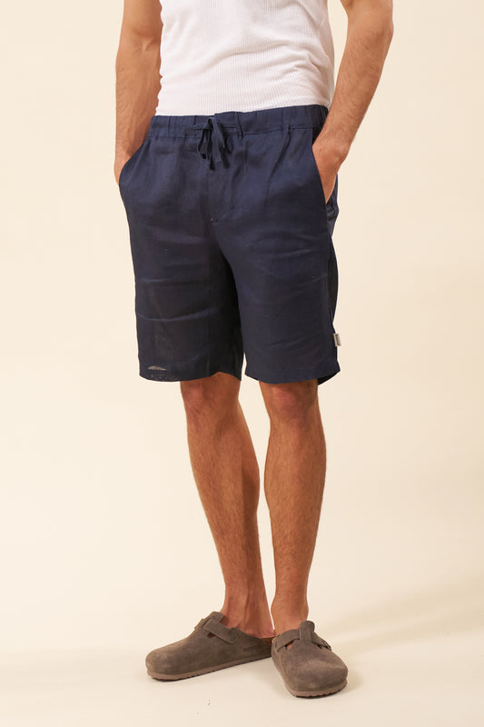 ALFAMA LINEN SHORTS - NAVY