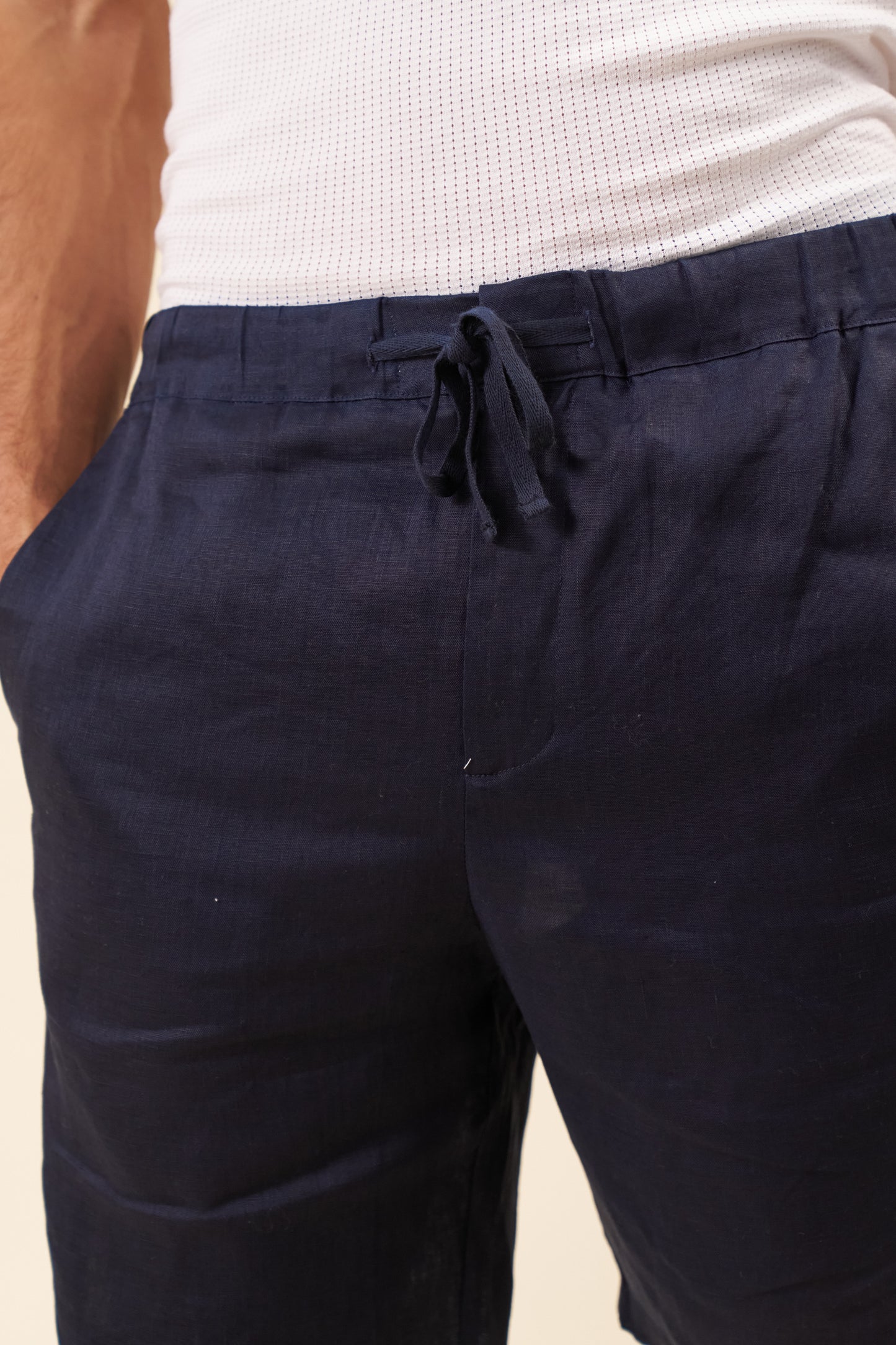 ALFAMA LINEN SHORTS - NAVY