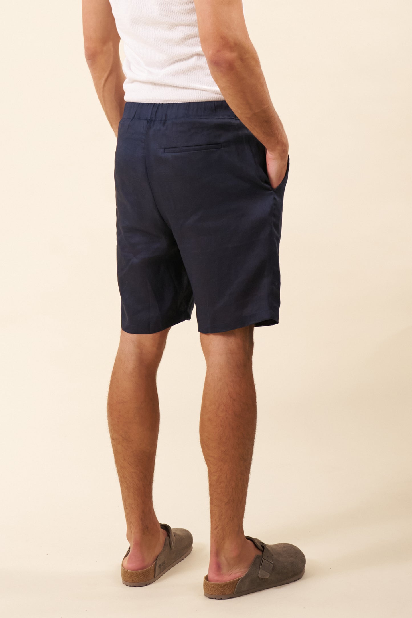 ALFAMA LINEN SHORTS - NAVY