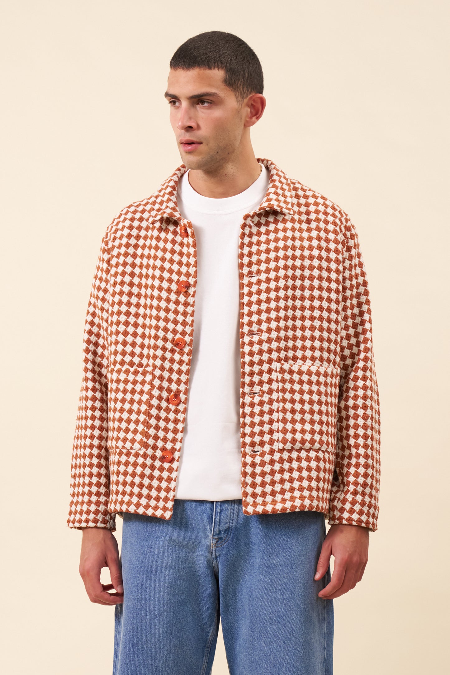 CHECKERED WOVEN OVERSHIRT - RUST