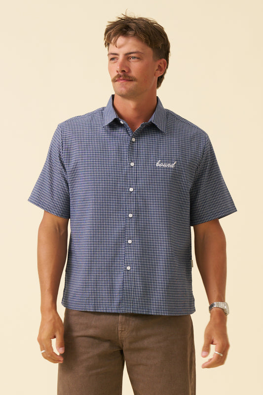 BOTHA CROPPED GINGHAM SHIRT - NAVY