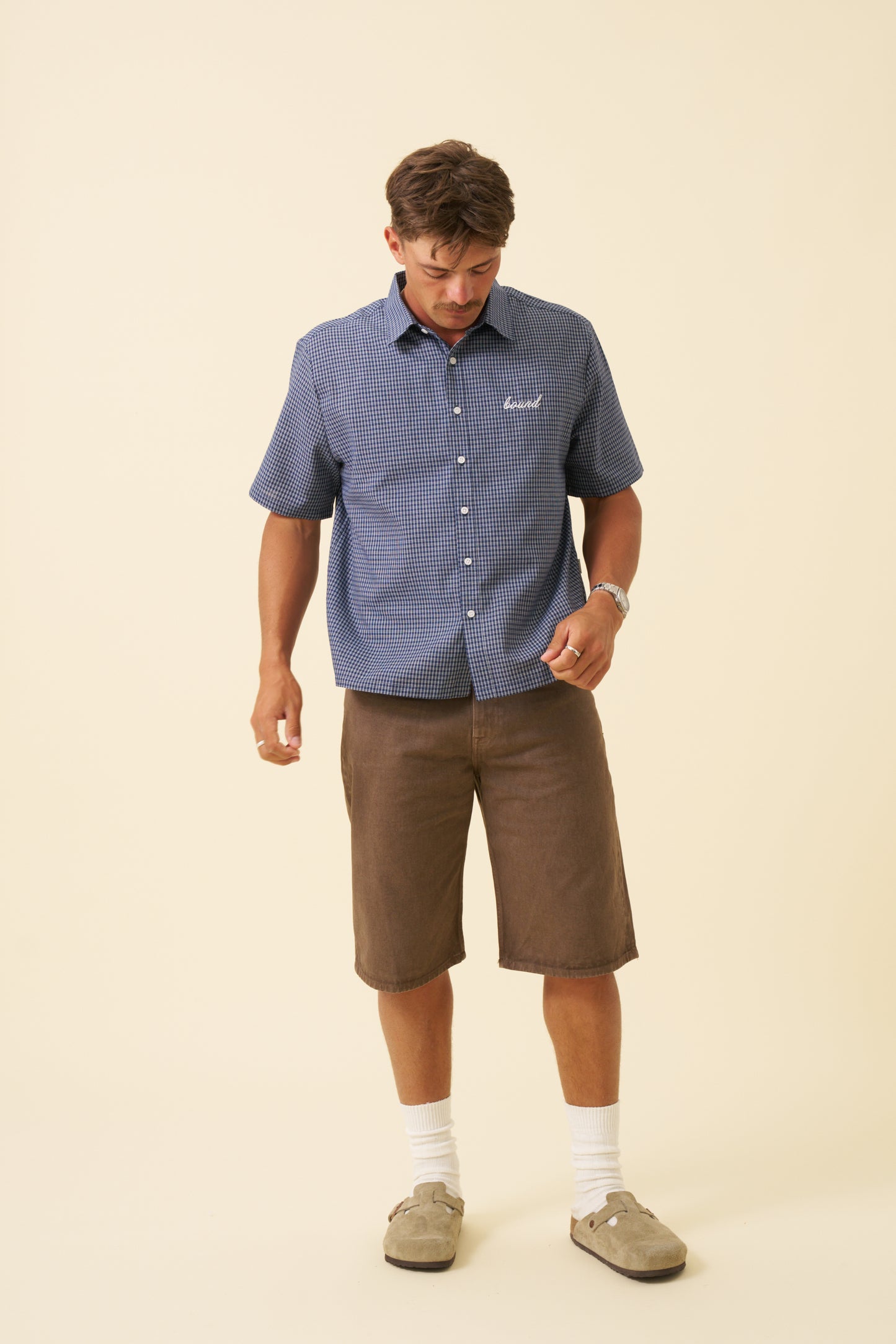 BOTHA CROPPED GINGHAM SHIRT - NAVY