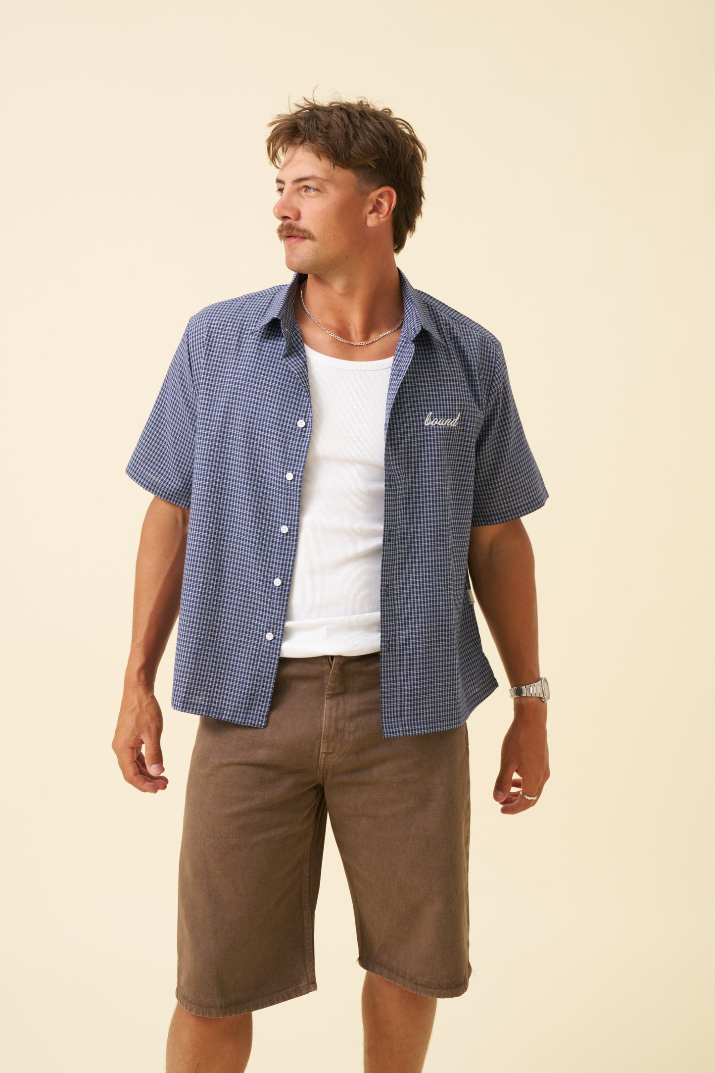 BOTHA CROPPED GINGHAM SHIRT - NAVY