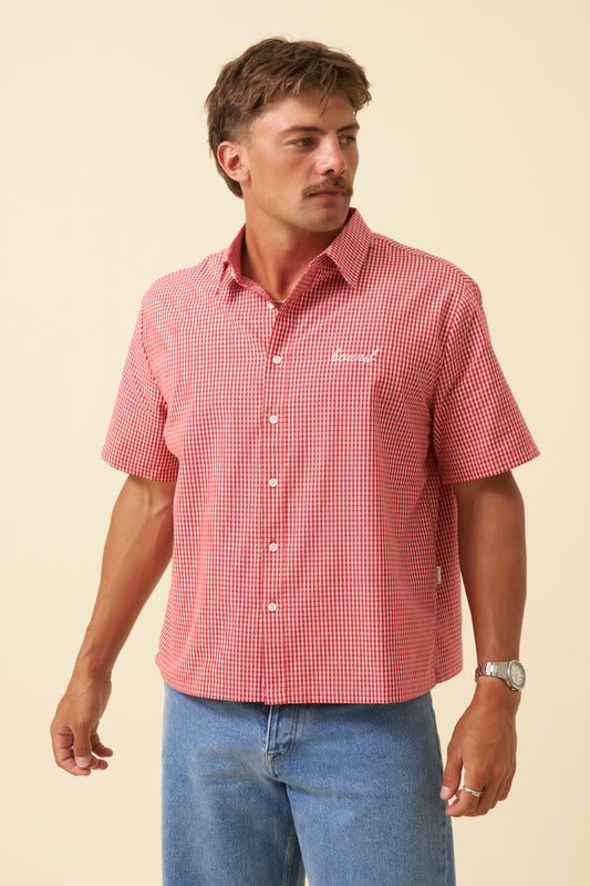 BOTHA CROPPED GINGHAM SHIRT - RED