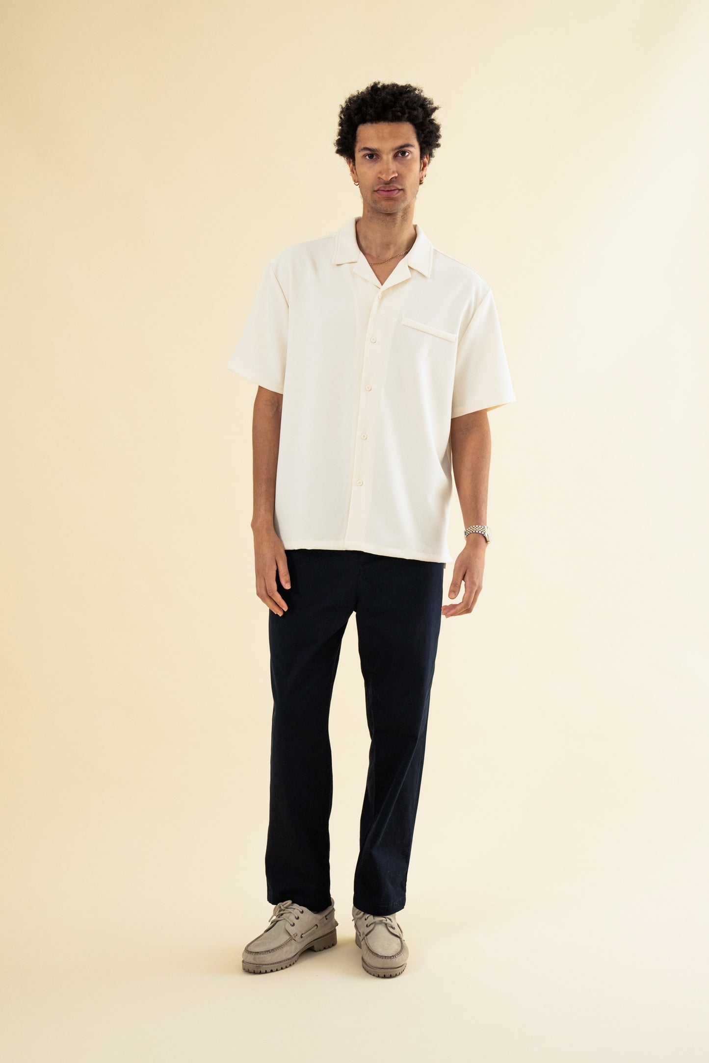 HEAVY CUBAN TEXTURED SS SHIRT - CREAM