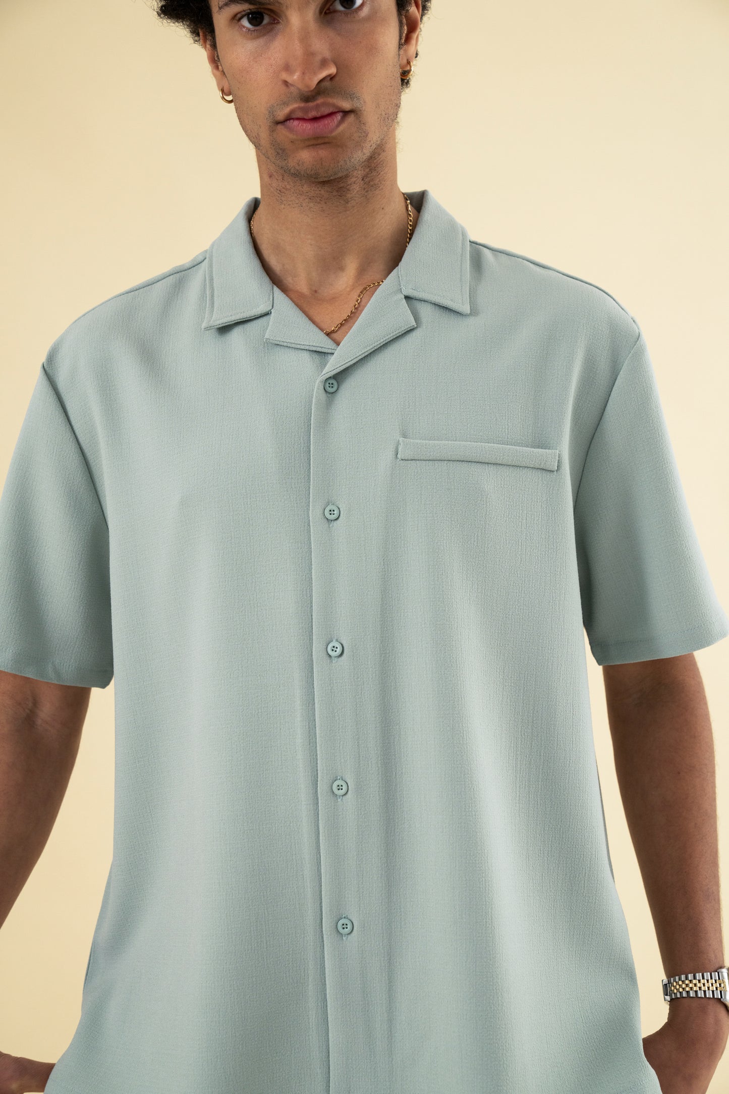 HEAVY CUBAN TEXTURED SS SHIRT - BROOK GREEN