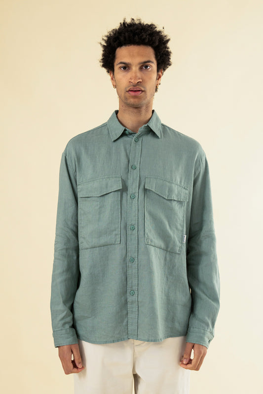 PREMIUM LINEN LONGSLEEVE SHIRT - AQUA