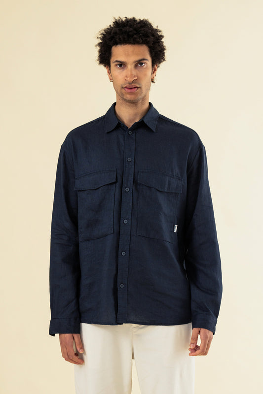PREMIUM LINEN LONGSLEEVE SHIRT - NAVY
