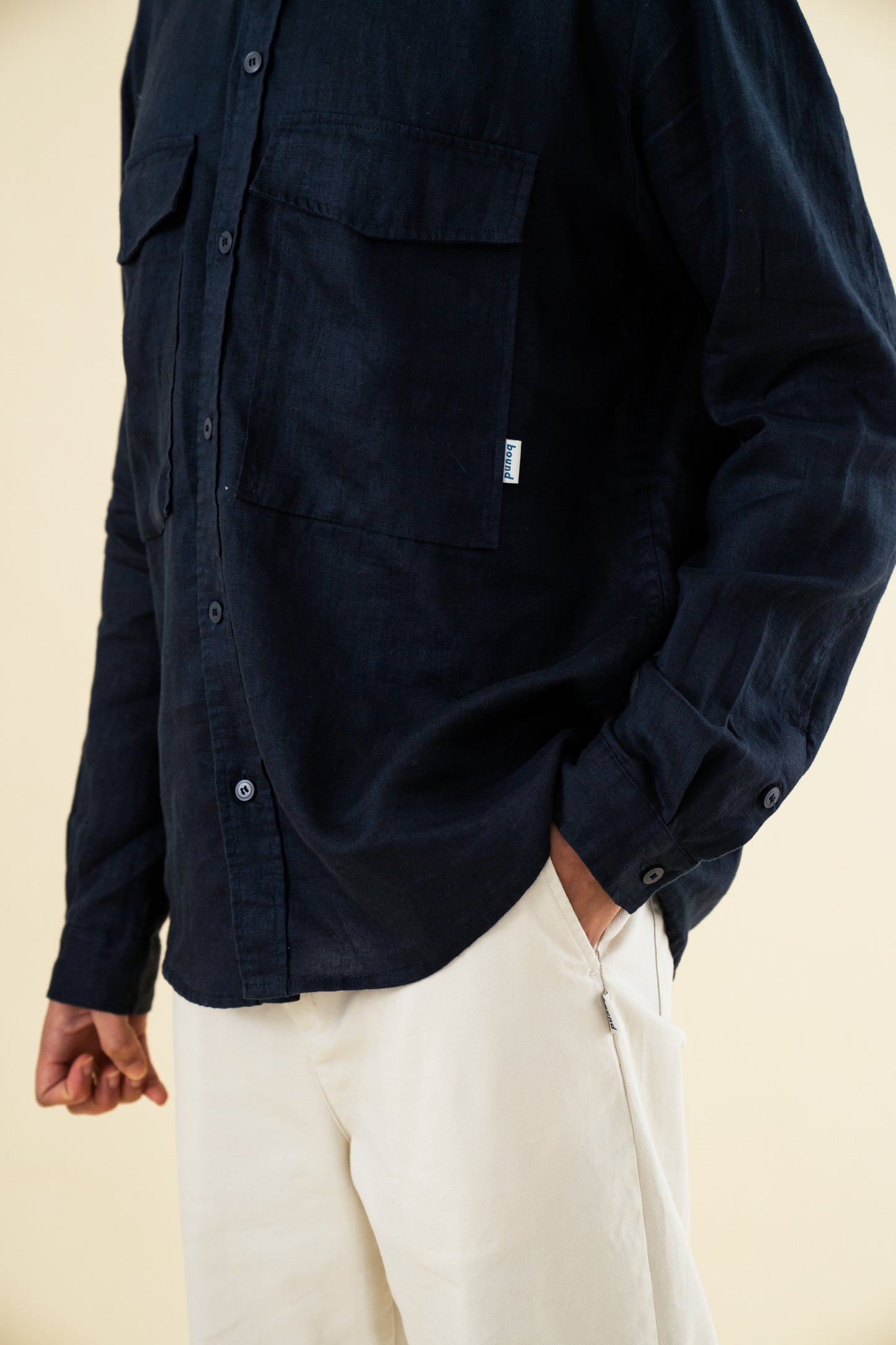 PREMIUM LINEN LONGSLEEVE SHIRT - NAVY