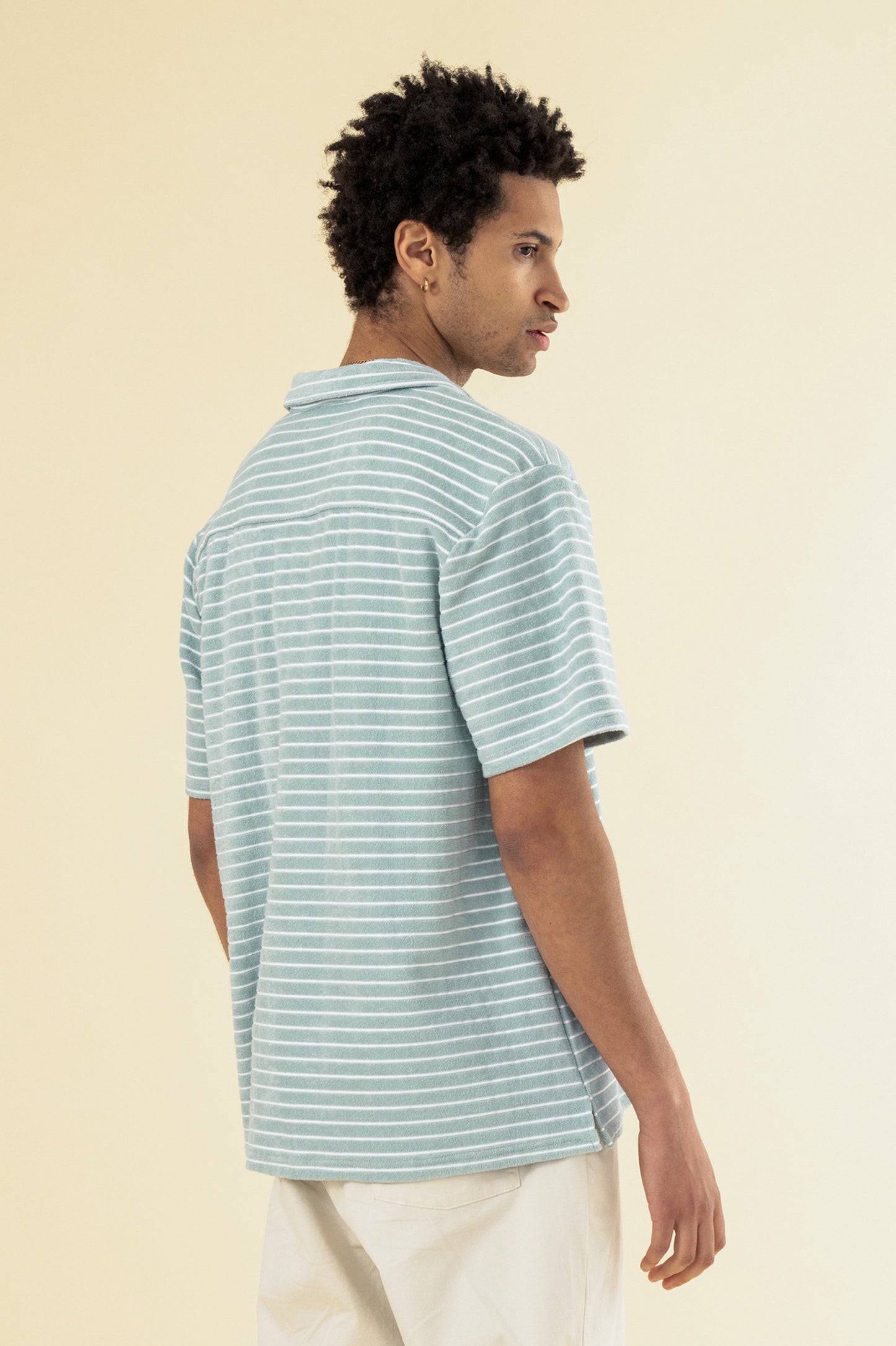 STRIPE TERRY TOWEL SS COTTON SHIRT - LIGHT BLUE
