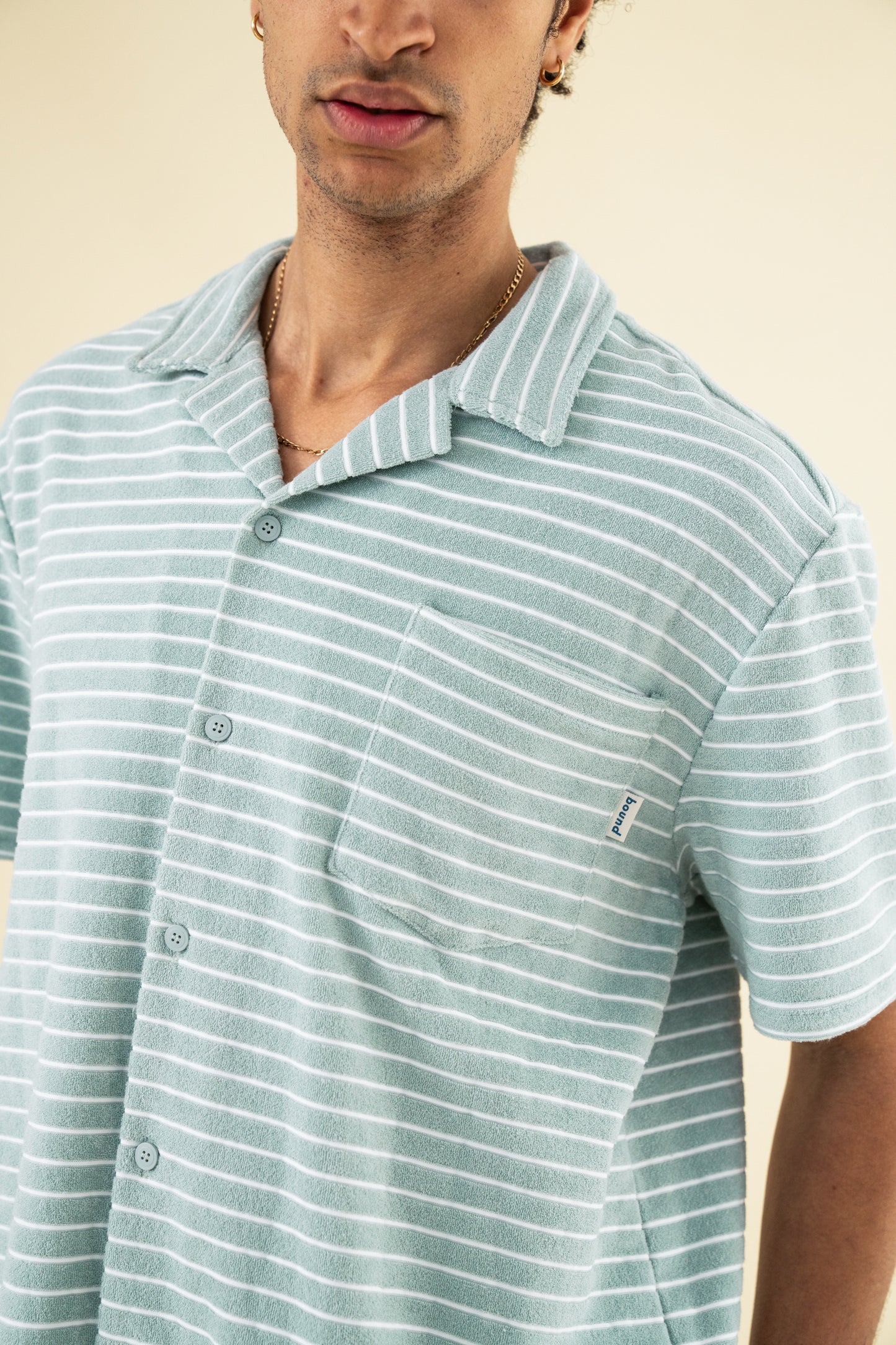 STRIPE TERRY TOWEL SS COTTON SHIRT - LIGHT BLUE