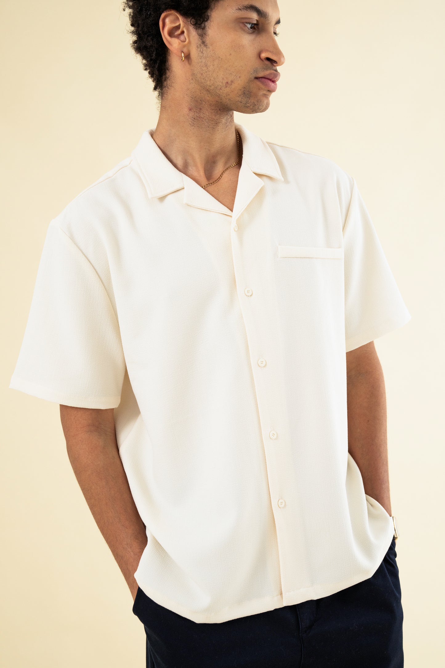HEAVY CUBAN TEXTURED SS SHIRT - CREAM