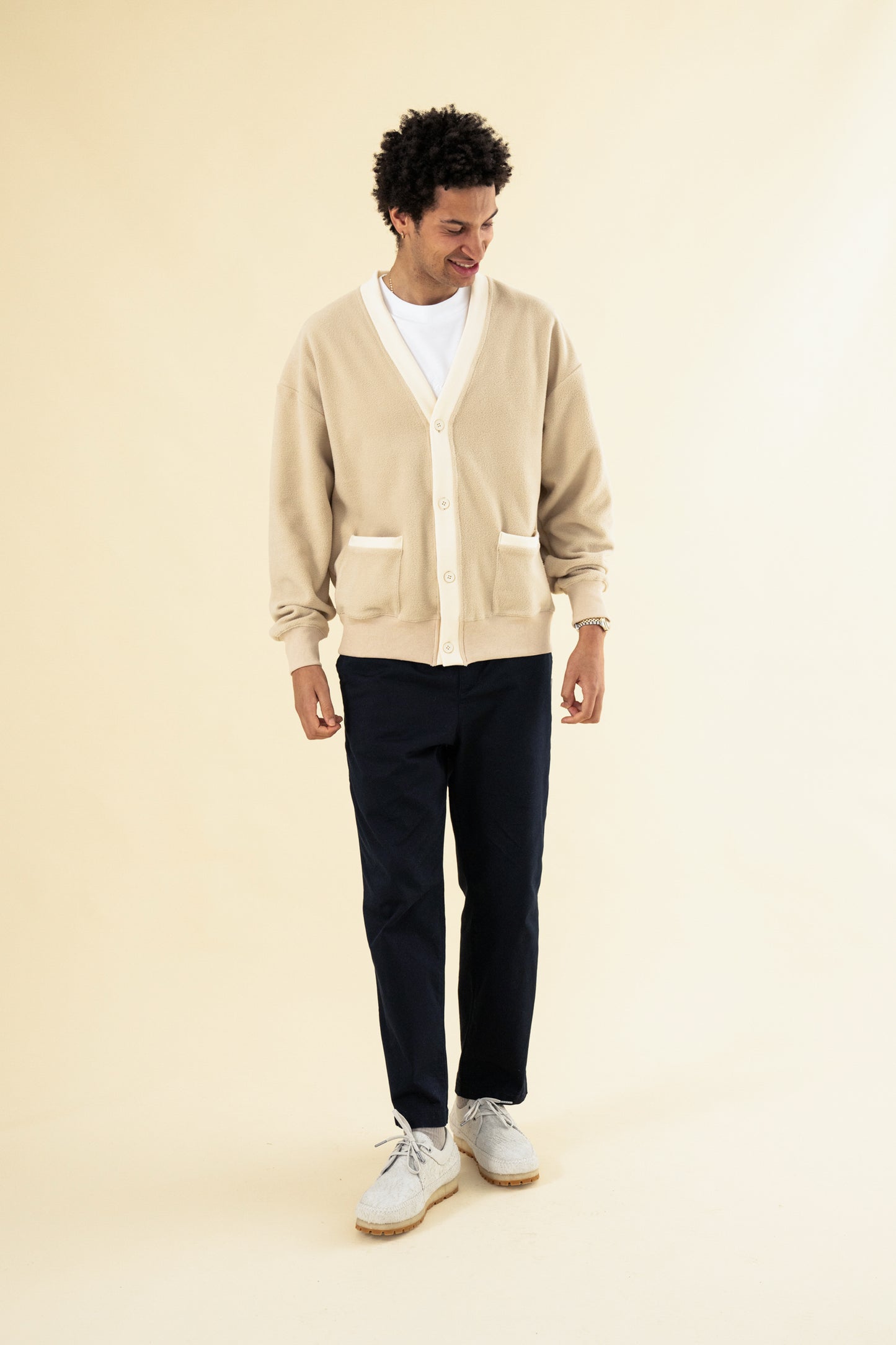 HARVARD REVERSE FLEECE CARDIGAN - MUSHROOM