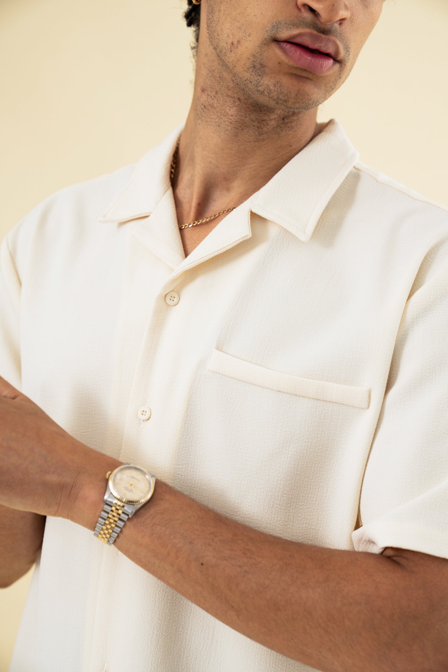 HEAVY CUBAN TEXTURED SS SHIRT - CREAM