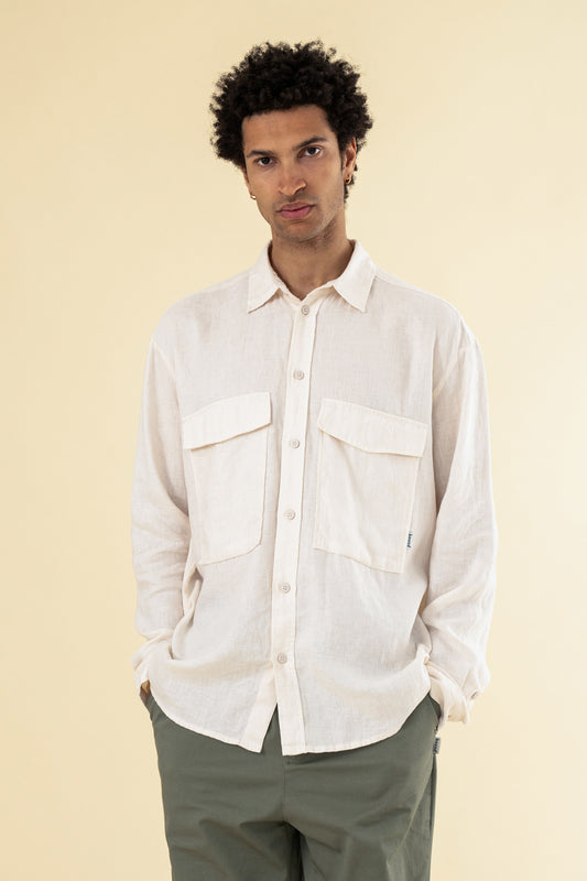 PREMIUM LINEN LONGSLEEVE SHIRT - ECRU