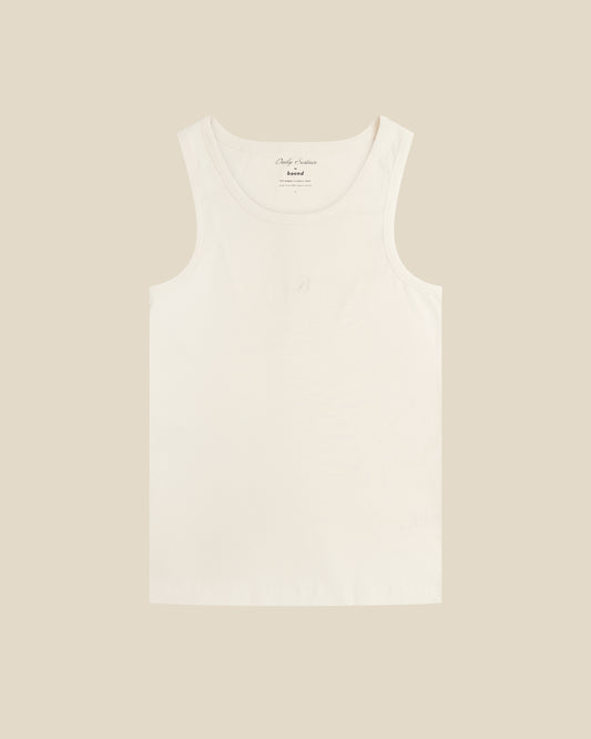 TONAL EMBROIDERY SCRIPT RIBBED VEST - ECRU