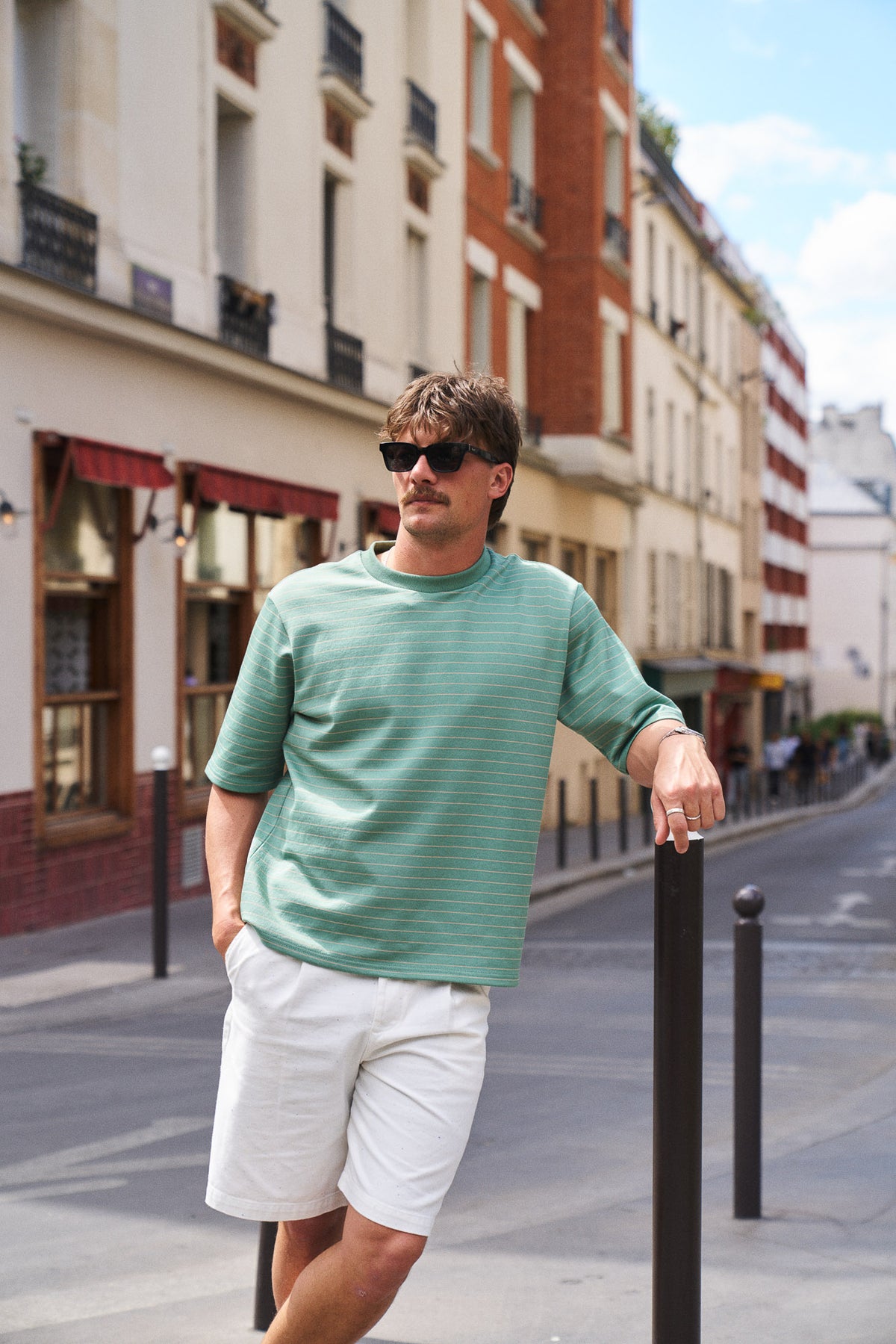 BOTHA STRIPE TEE - GREEN/PINK