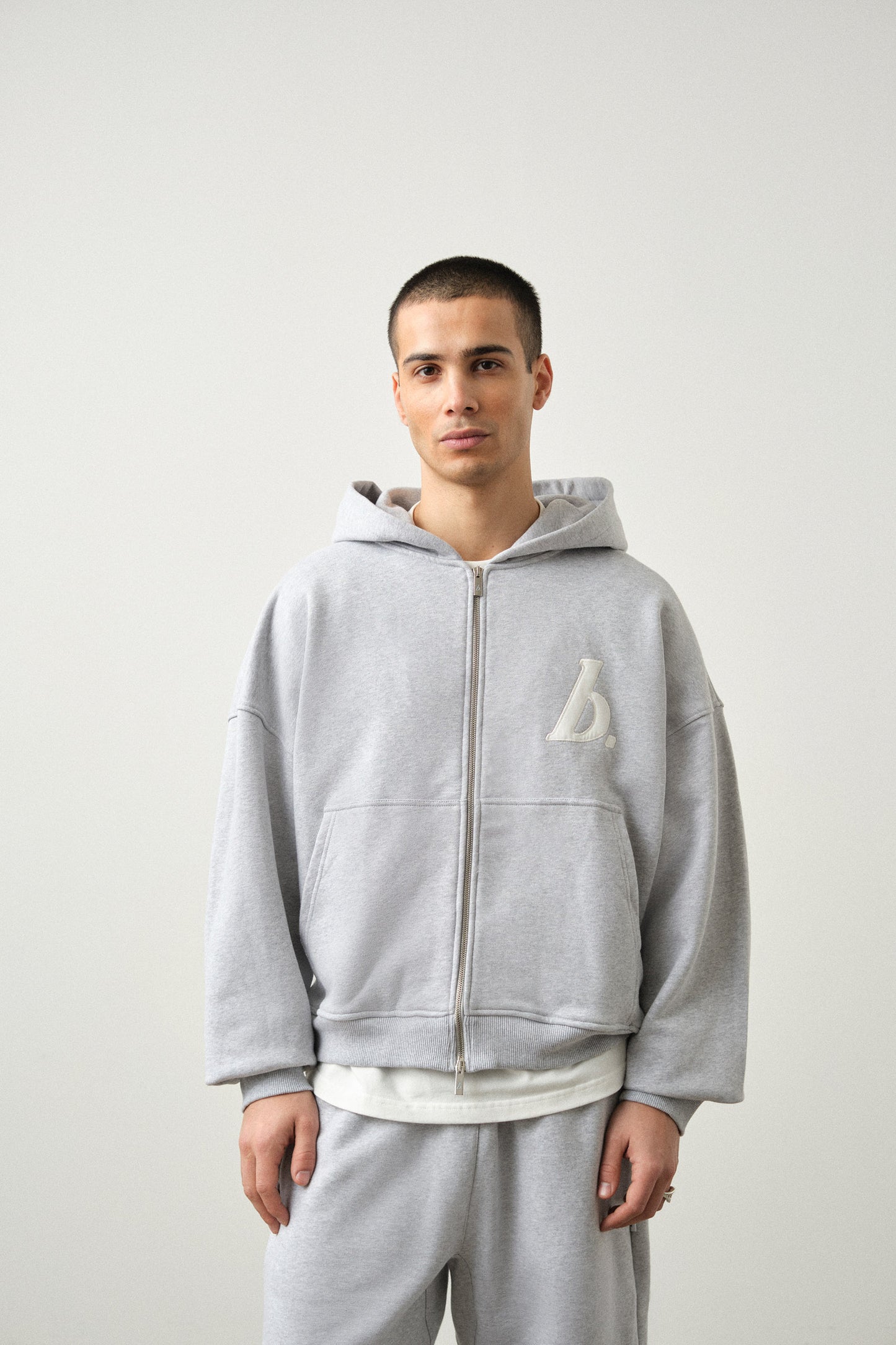 STAMP ZIP-UP HOODIE - GREY MARL