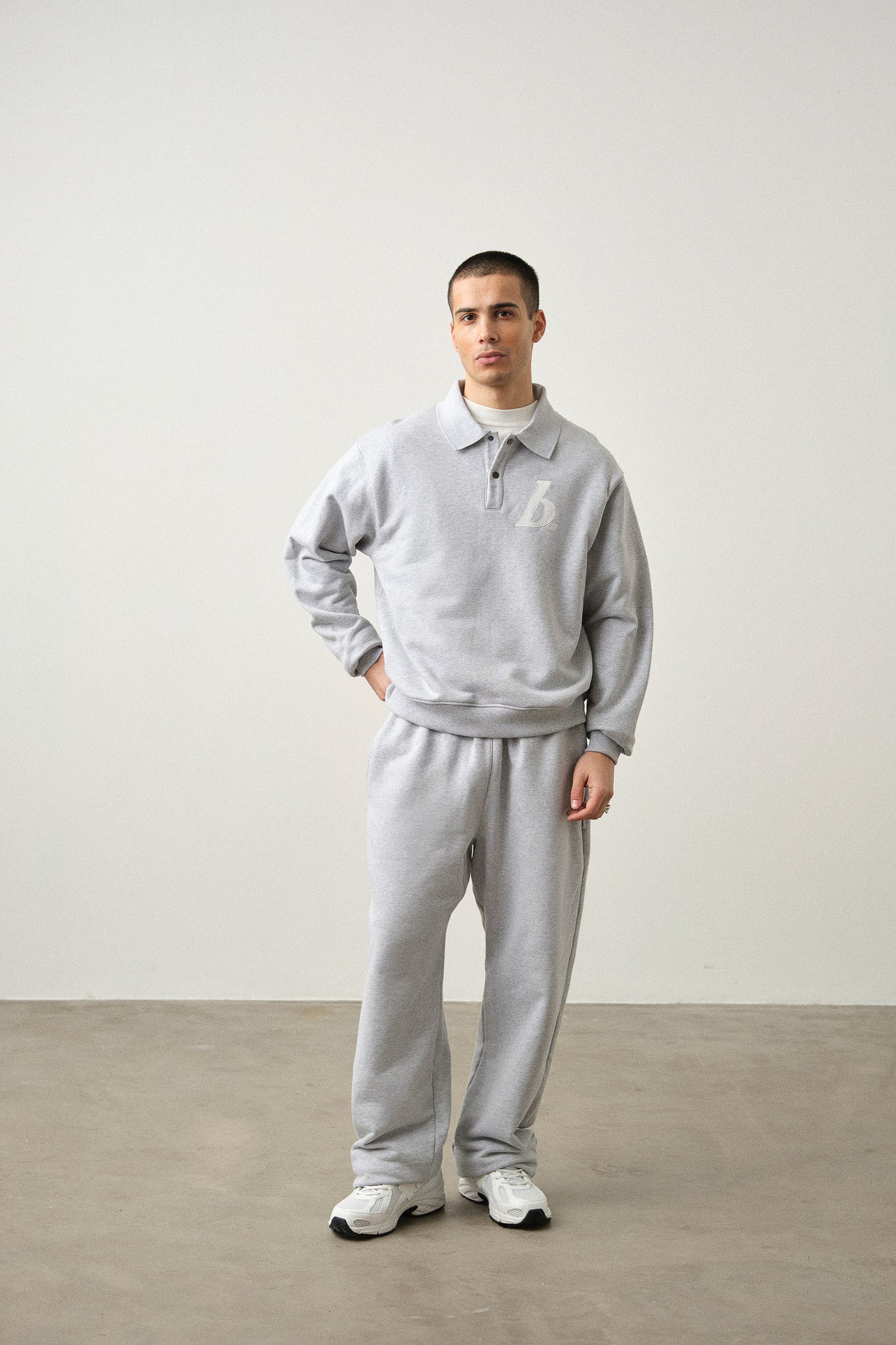 STAMP POLO SWEAT - GREY MARL