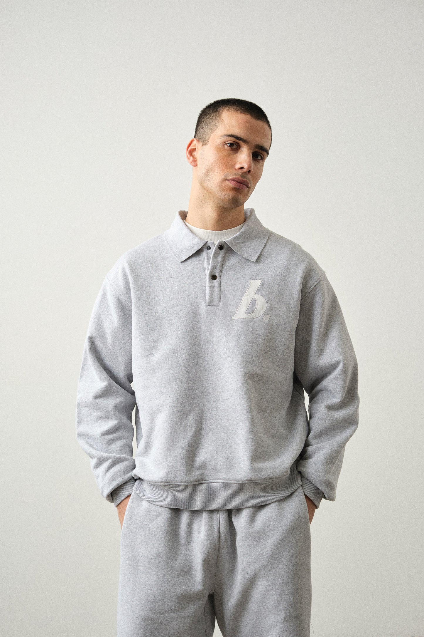 STAMP POLO SWEAT - GREY MARL