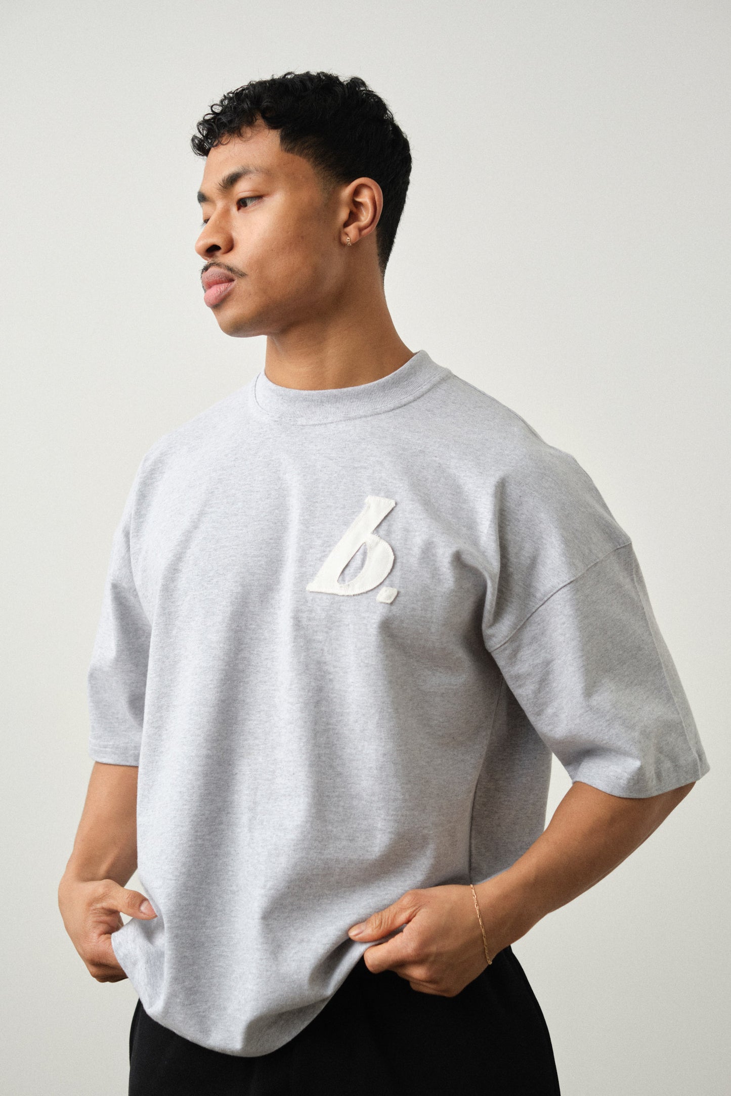 STAMP BOXY TEE - GREY MARL