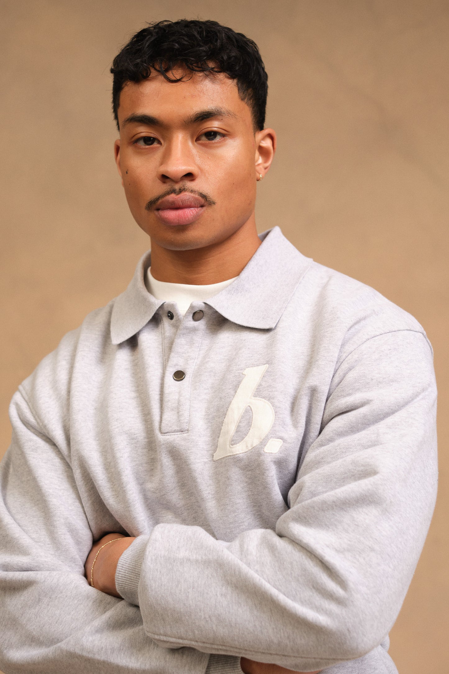 STAMP POLO SWEAT - GREY MARL