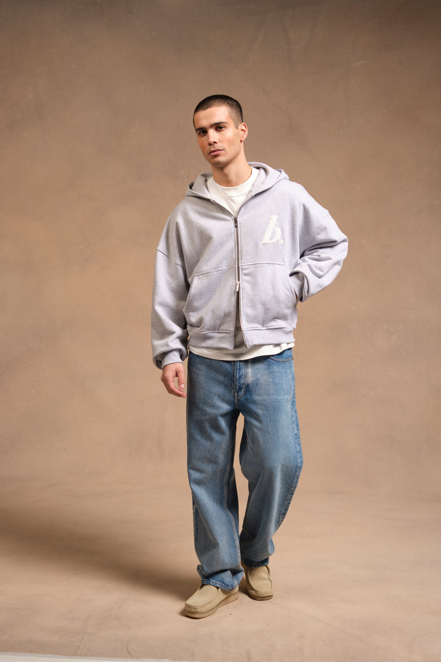 STAMP ZIP-UP HOODIE - GREY MARL