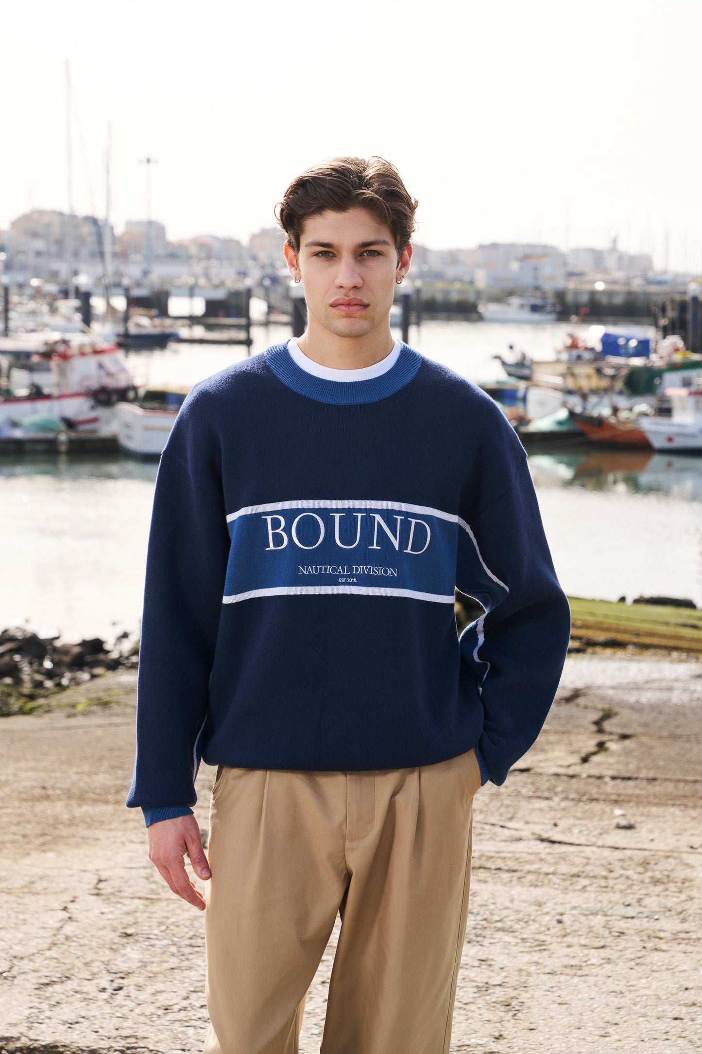 NAUTICAL STRIPE KNIT SWEATER - NAVY