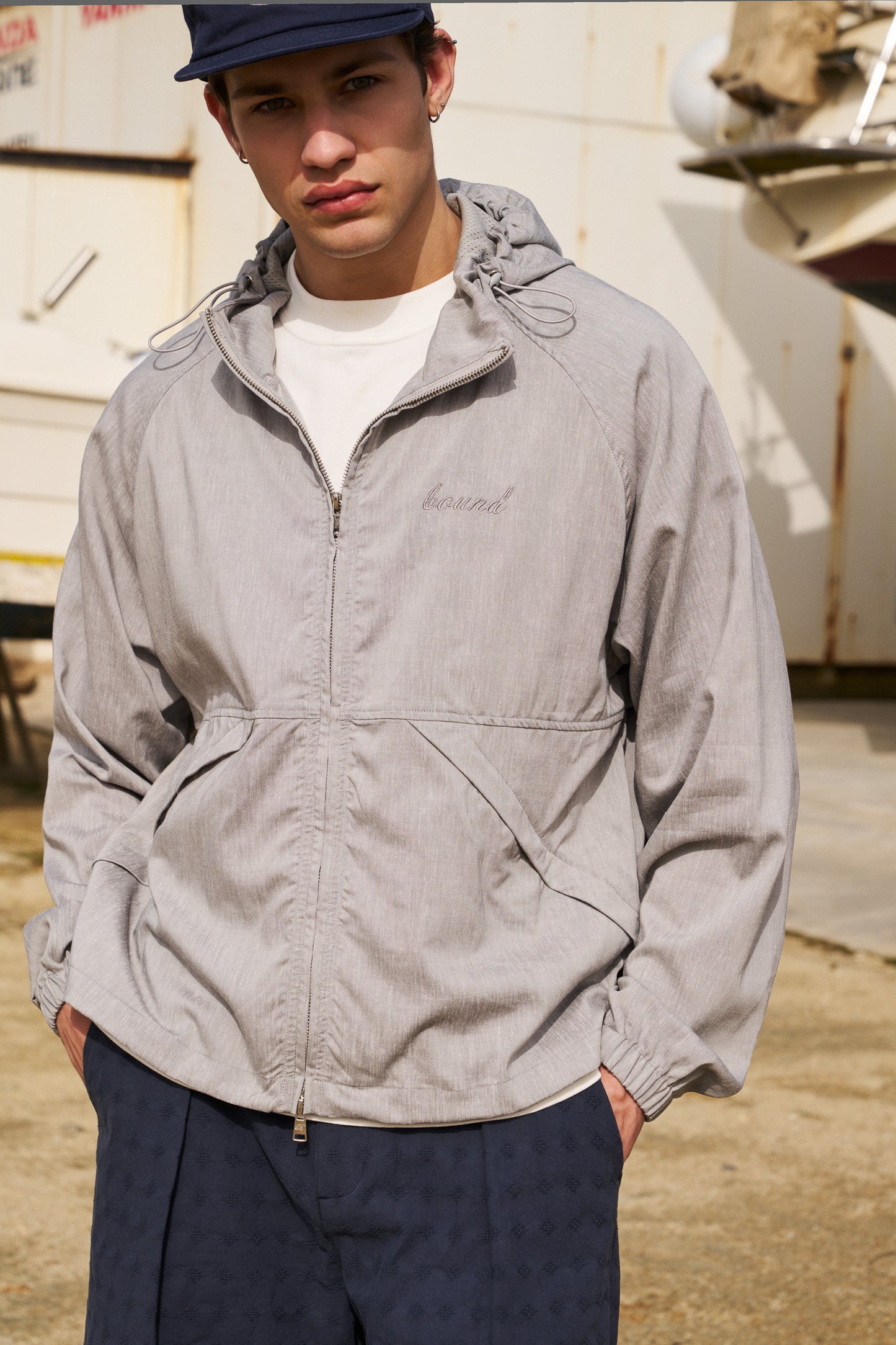 STORM GREY LINEN WINDBREAKER