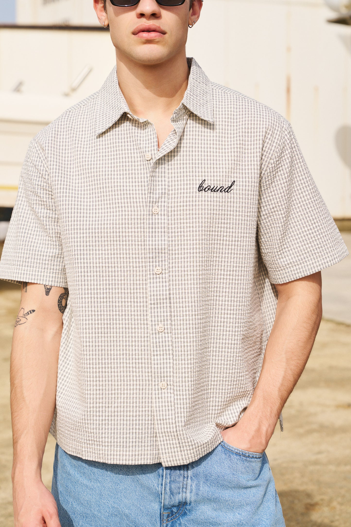GINGHAM CROPPED SHIRT - ECRU