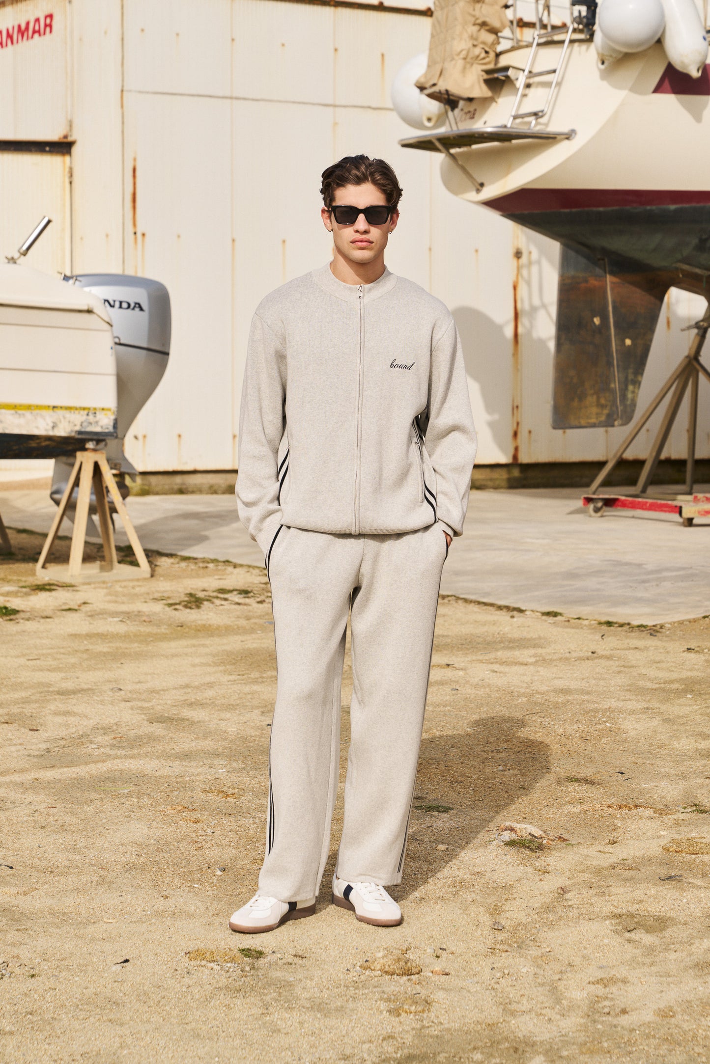 RACER KNIT ZIP TRACK JACKET - GREY