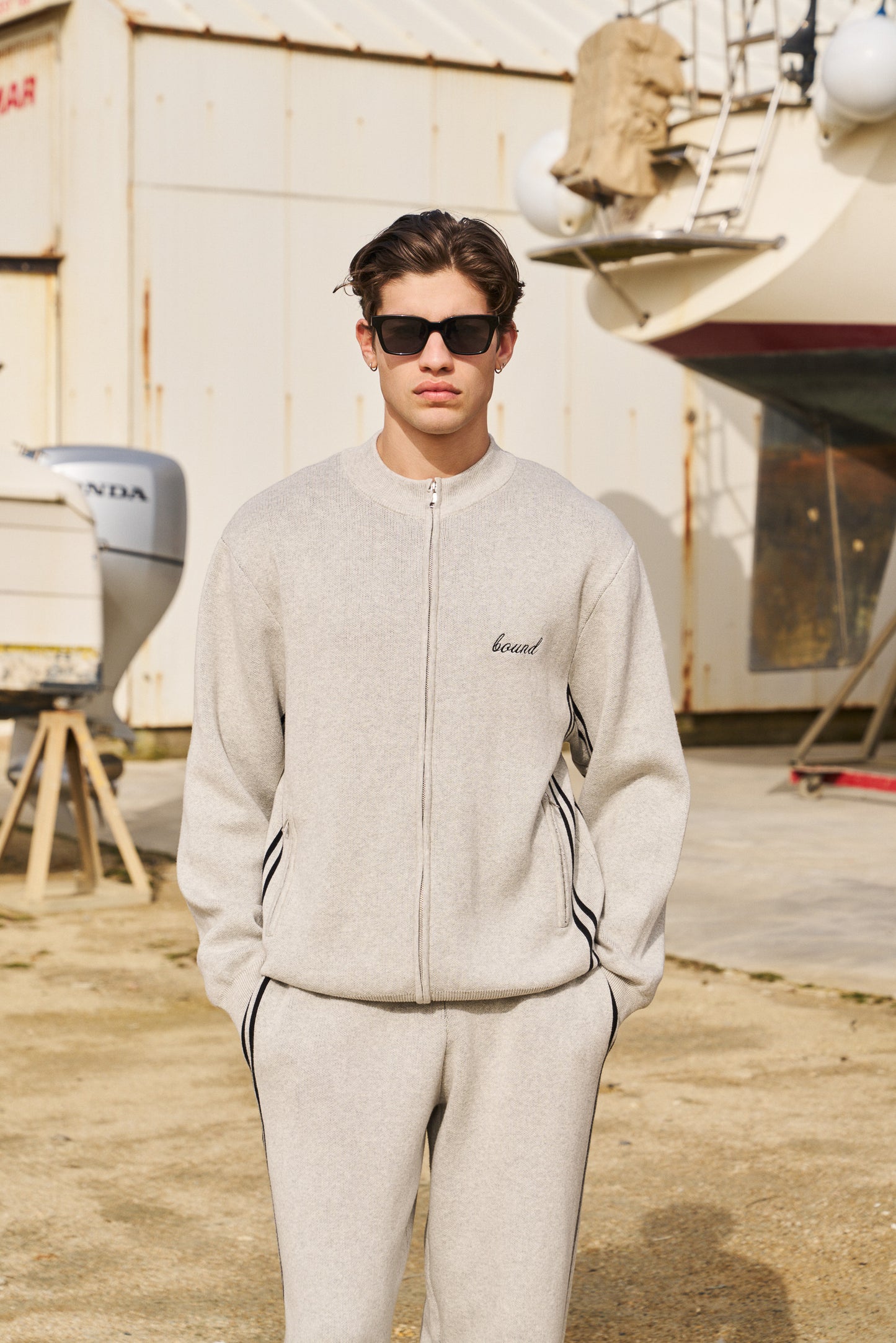 RACER KNIT ZIP TRACK JACKET - GREY