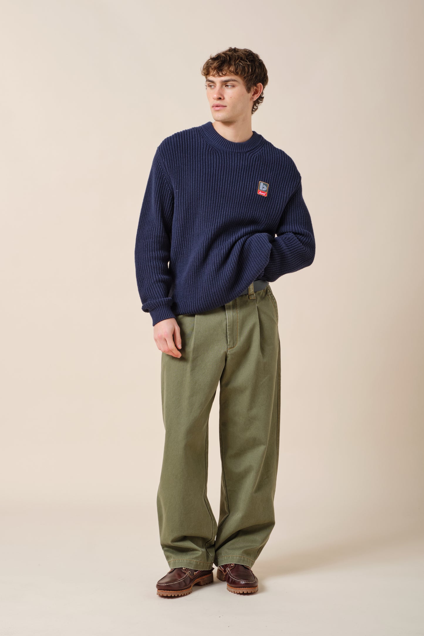RETRO FISHERMAN RIB KNIT SWEATER - PETROL BLUE