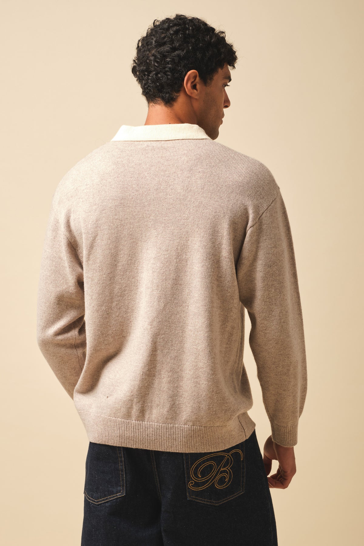 WOOL GRANDAD POLO - STONE