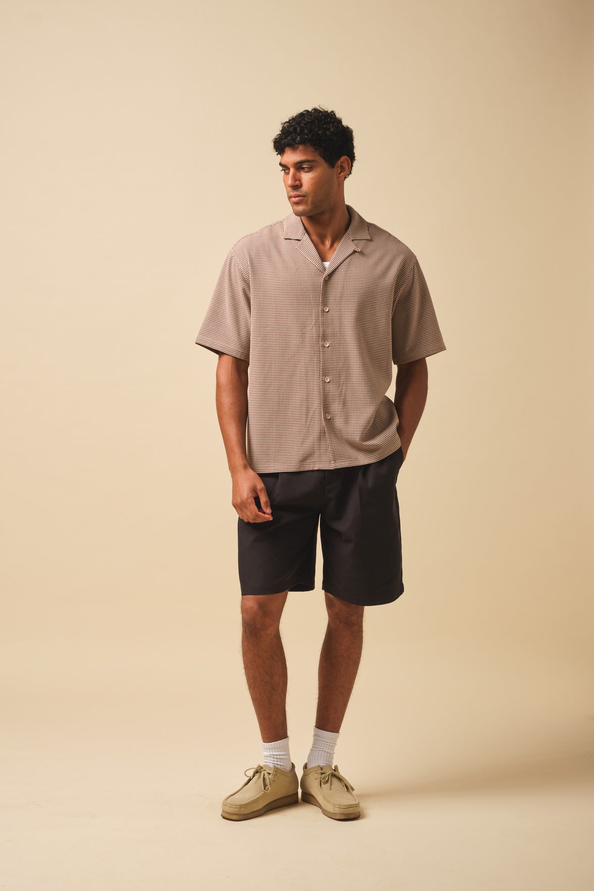 DOGTOOTH PATTERN SHIRT - BROWN
