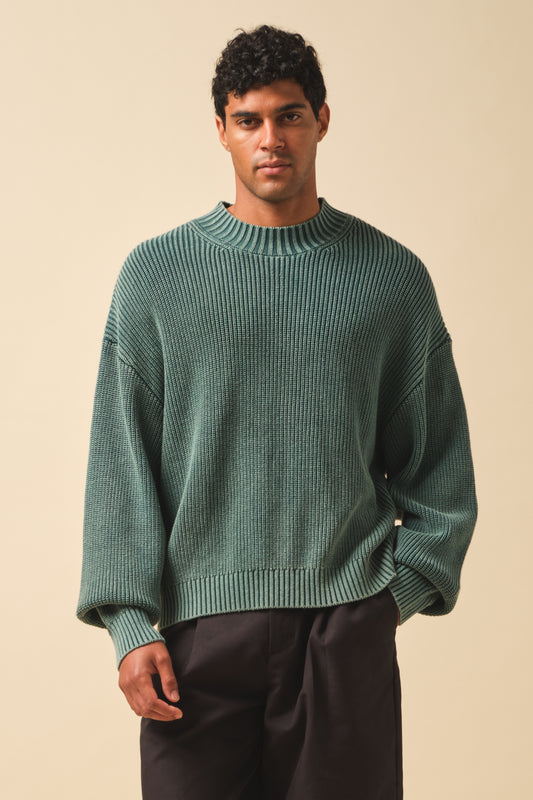 RIBBED CROPPED KNIT - WASHED GREEN