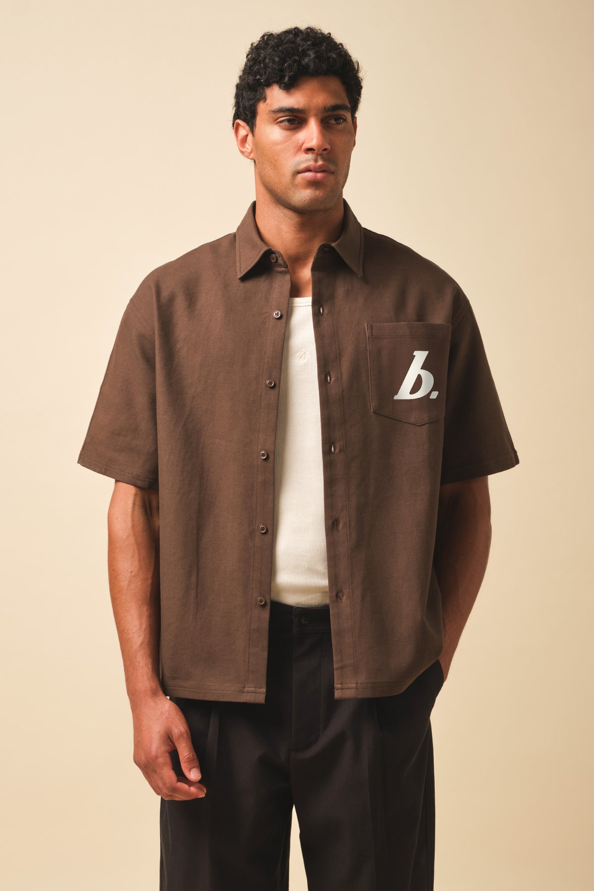 STAMP RAGLAN CANVAS SHIRT - BROWN