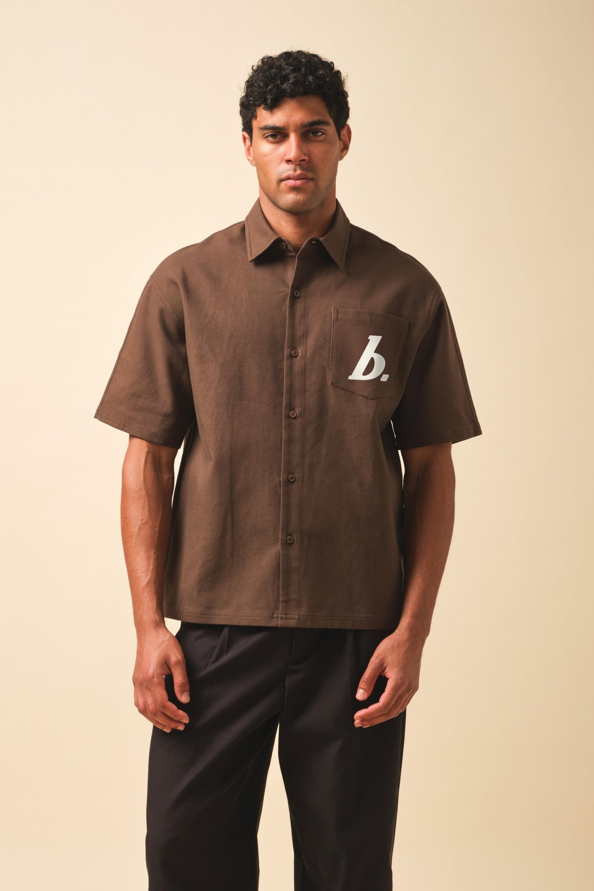 STAMP RAGLAN CANVAS SHIRT - BROWN