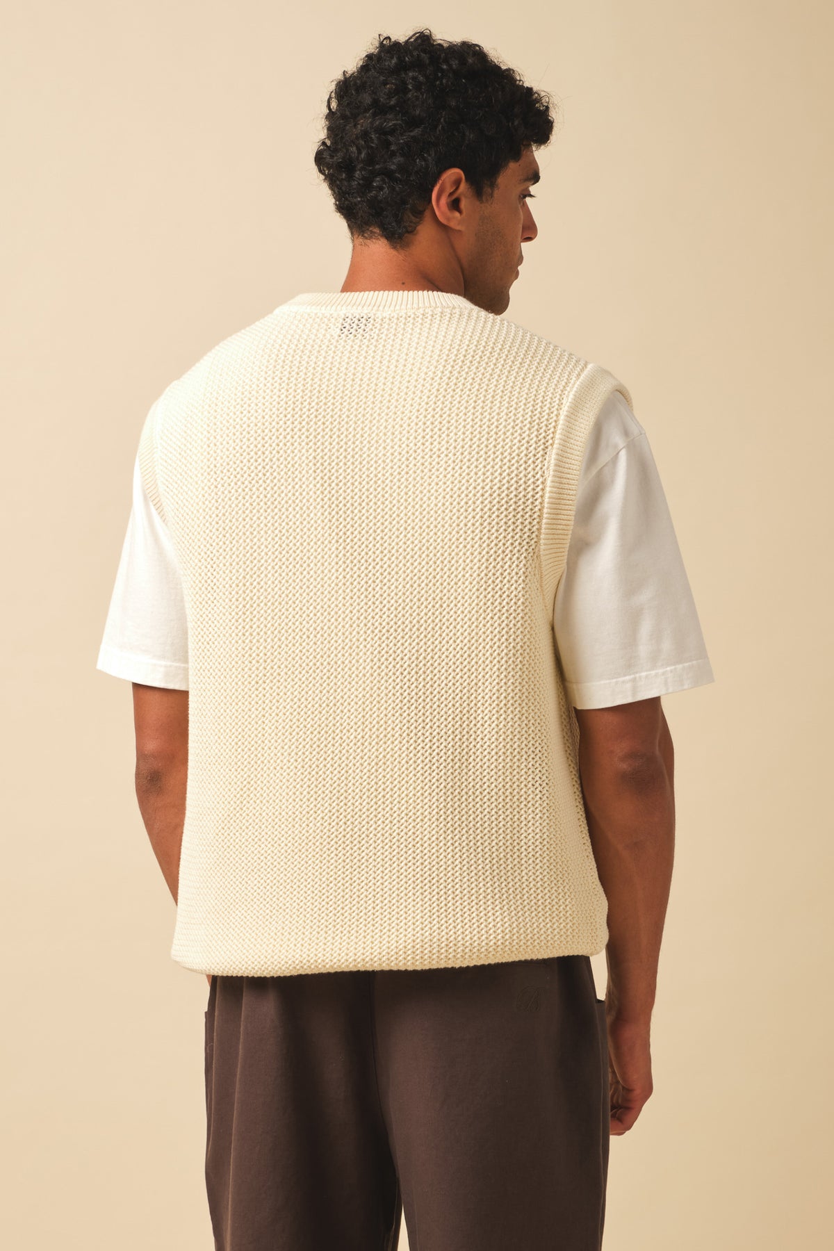 CROCHET KNIT VEST - ECRU