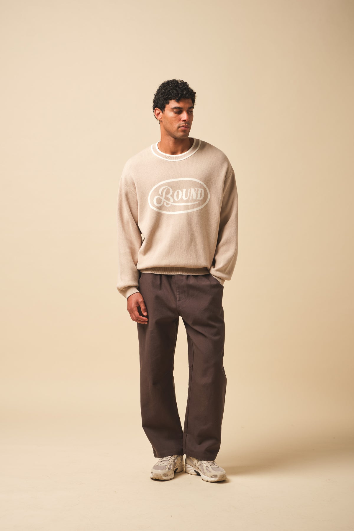 RETRO DISC KNIT SWEATER - BEIGE
