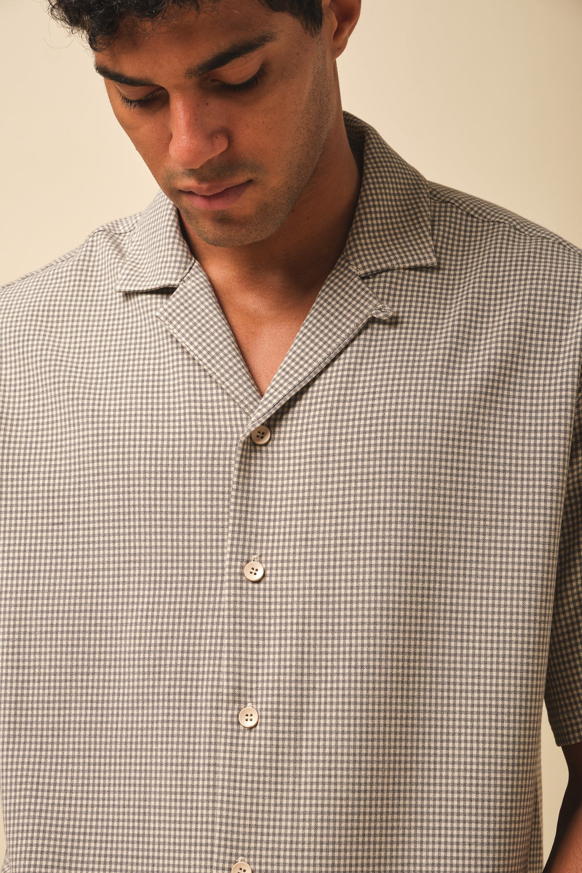 DOGTOOTH PATTERN SHIRT - GREY BLUE